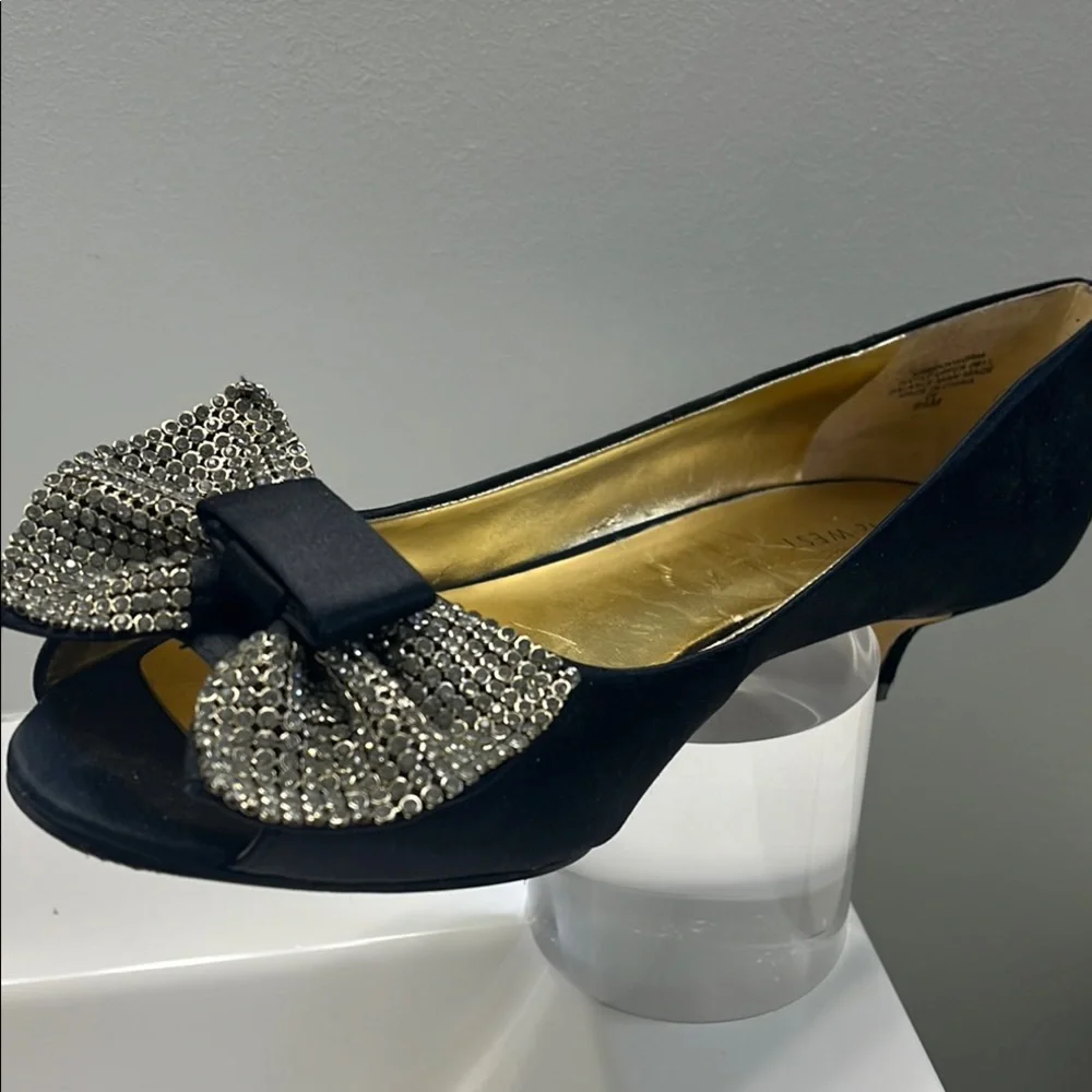 Nine West Black and Silver Heels with Rhinestone Embellishments - Picture 1 of 8